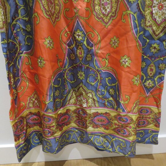 VINTAGE BARD'S TORONTO 1970s Paisley Satin Maxi Dress Multicolor Retro Boho - Picture 8 of 15